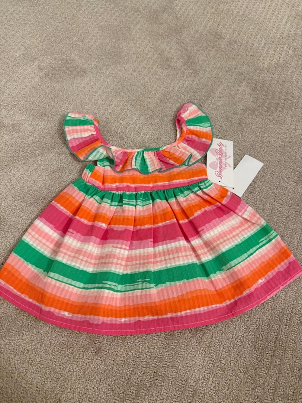 Bonnie Baby Striped Ruffle Top - Pink, Green, Peach